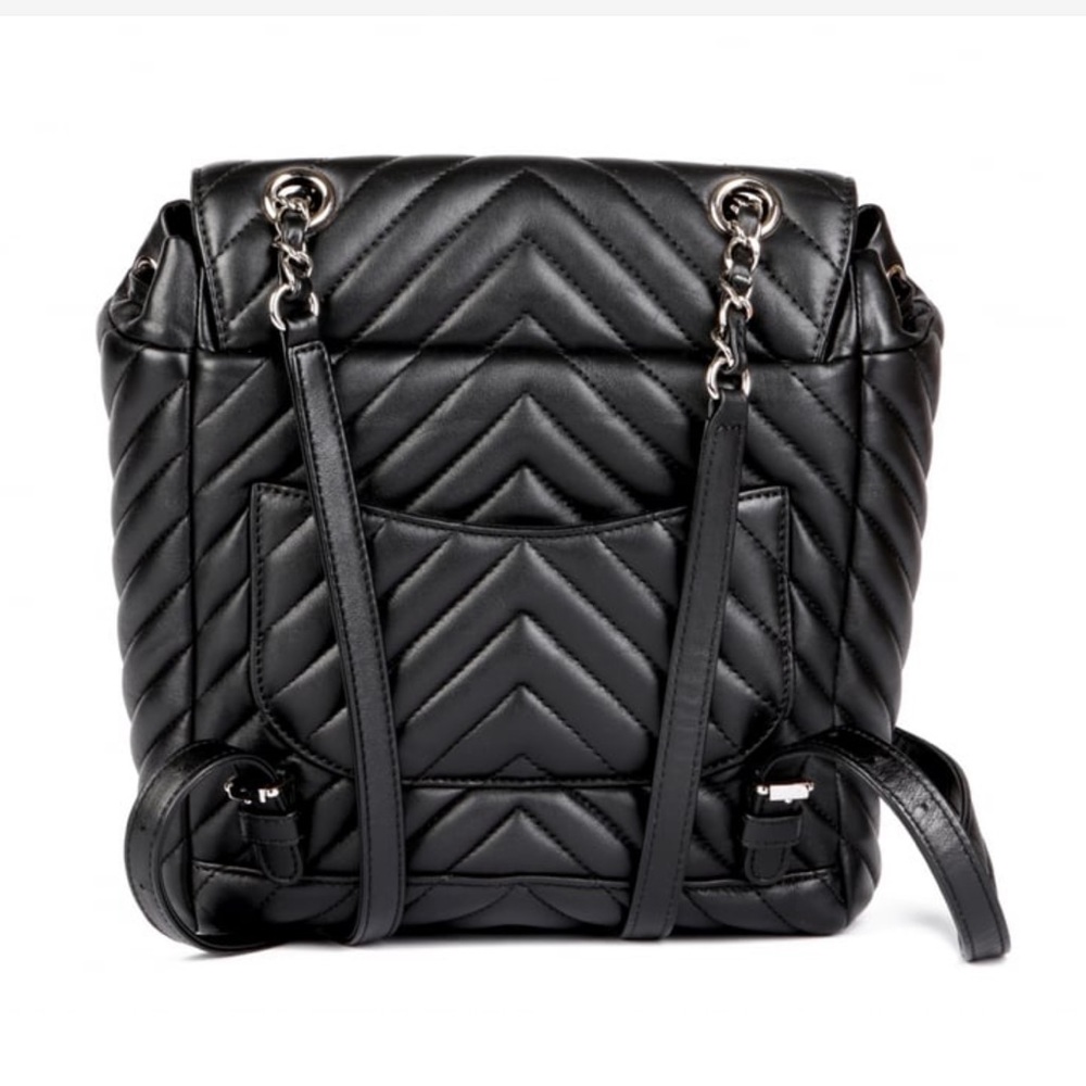 Black herringbone quilted lambskin backpack